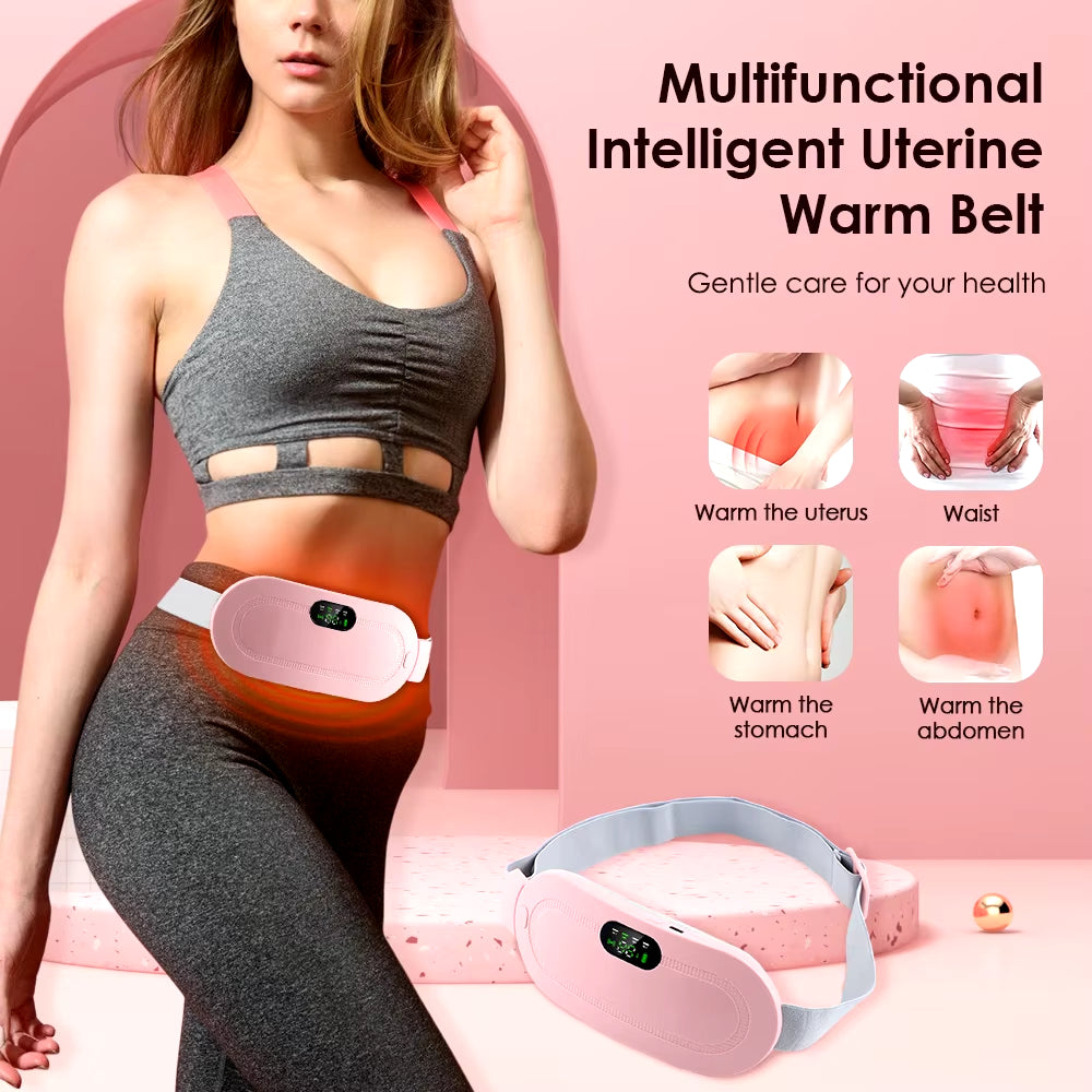 Electric Period Cramp Massager Vibrating Heating Period Pads Belt for Menstrual Colic Waist Stomach Abdominal Warm Palace Belt