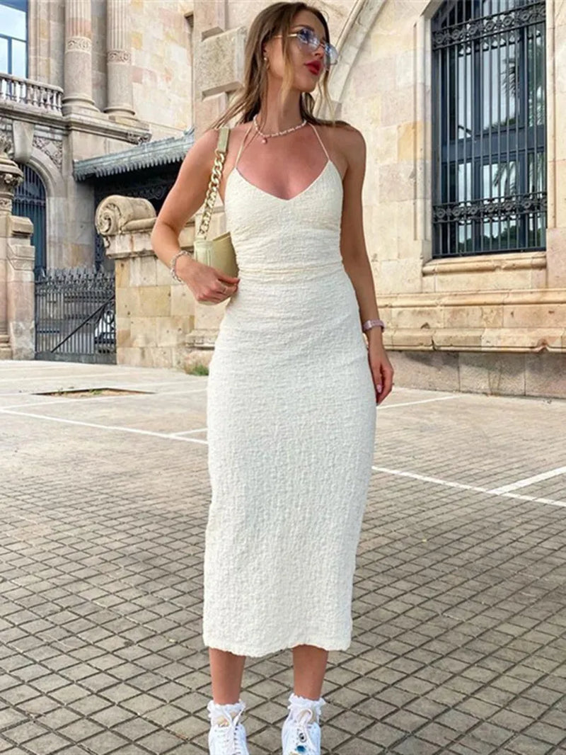 Hirigin Long Maxi Dresses Woman Elegant Summer Fall Fashion Vacation Party Backless Bodycon Dress Sleeveless Casual Solid Robe