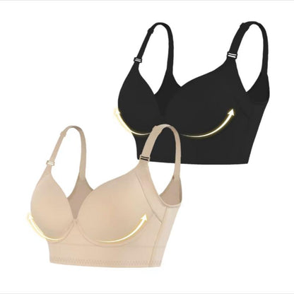 2 Pack Corrective Bra High Side Retraction Large Size Large Chest Small Retraction Side Retraction Adjusting Underwear Thin Style Comfort Womenswear Adjustable Wireless Women'S Underwire Underwire Full Fit Breathable Silky Solid Seamless Wireless Bra