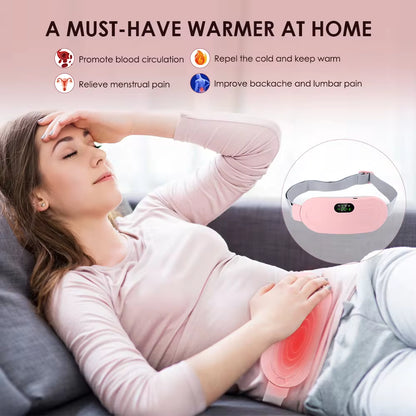 Electric Period Cramp Massager Vibrating Heating Period Pads Belt for Menstrual Colic Waist Stomach Abdominal Warm Palace Belt