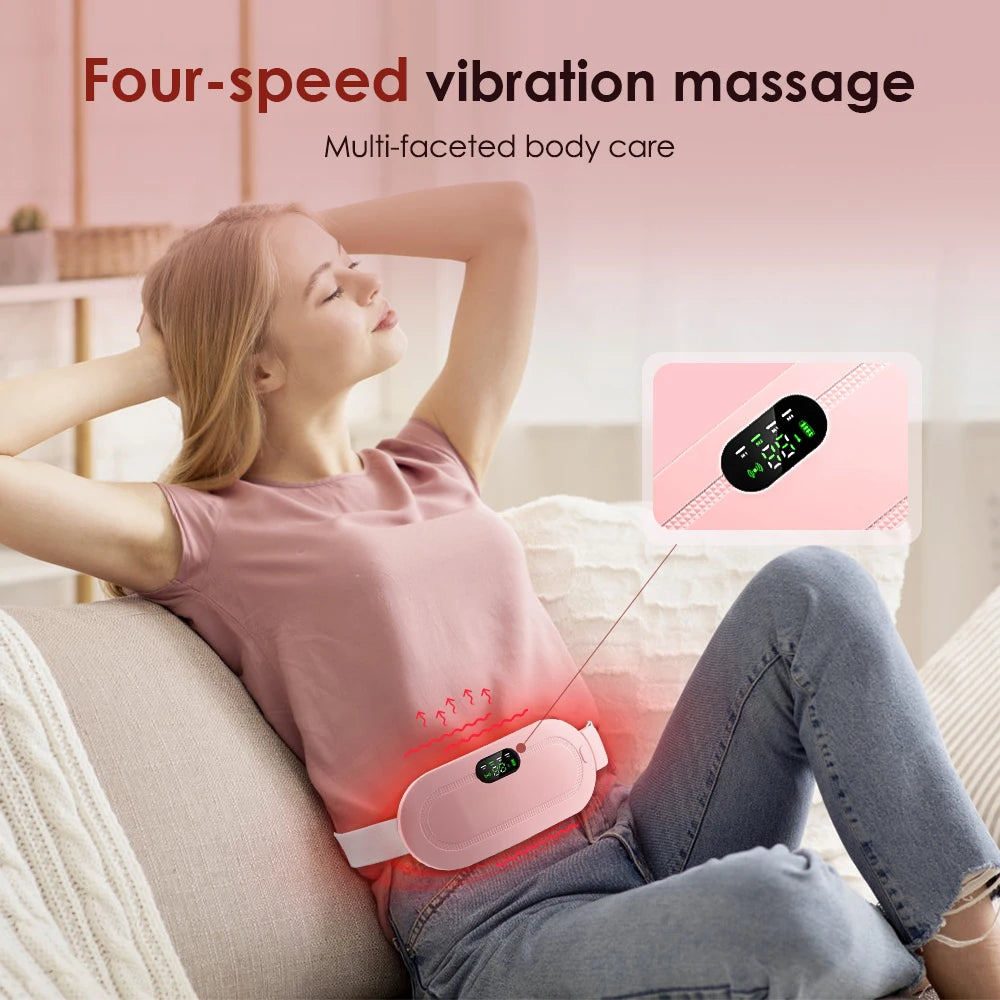 Electric Period Cramp Massager Vibrating Heating Period Pads Belt for Menstrual Colic Waist Stomach Abdominal Warm Palace Belt