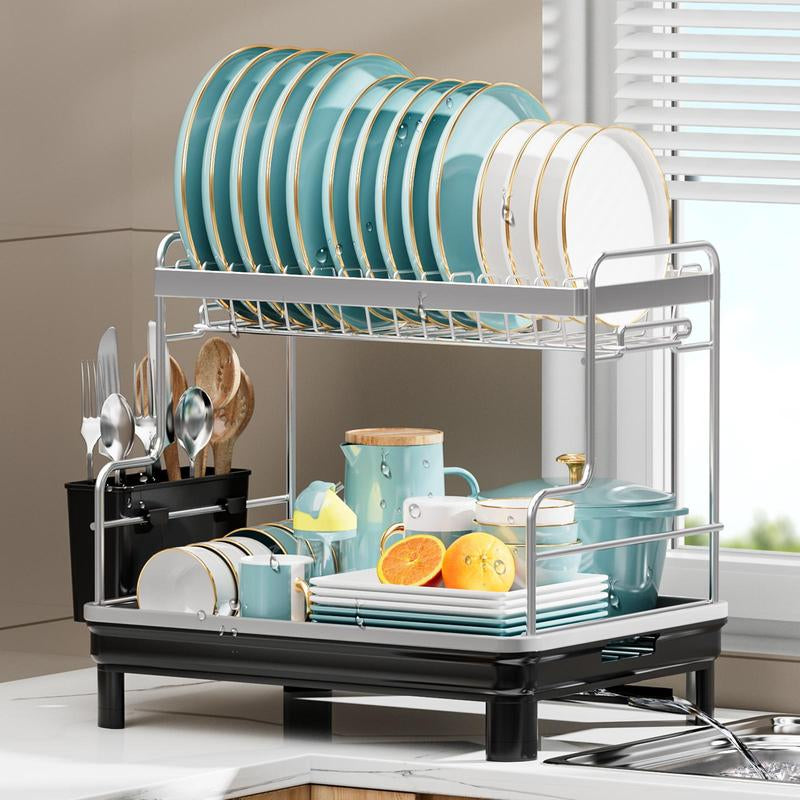 2-Tier Dish Drainer Rack, 1 Count Kitchen Countertop Dish Drying Rack, Kitchen Utensils & Gadgets