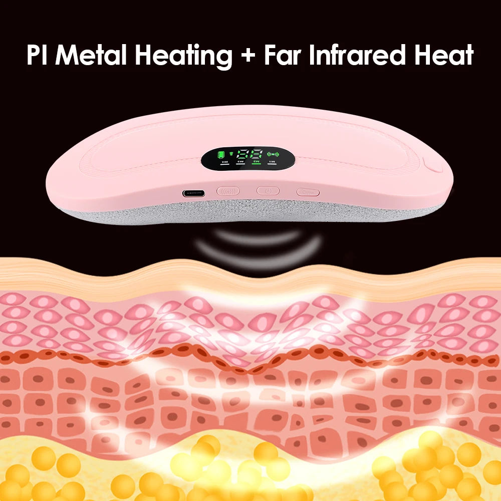 Electric Period Cramp Massager Vibrating Heating Period Pads Belt for Menstrual Colic Waist Stomach Abdominal Warm Palace Belt